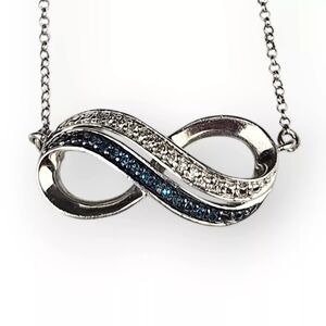 Diamond Infinity Sterling Chain Necklace Blue White Rhodium Plated 925 Silver